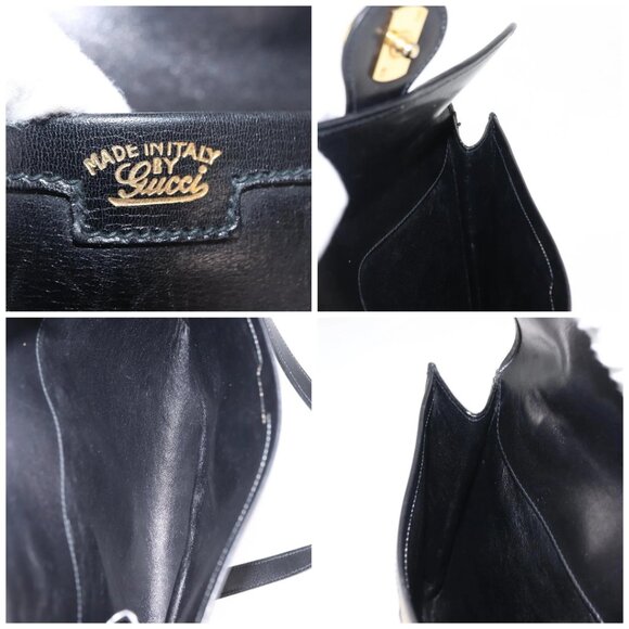 GUCCI Interlocking Shoulder Bag Leather Black Gold Auth fm4898 - Picture 15 of 16